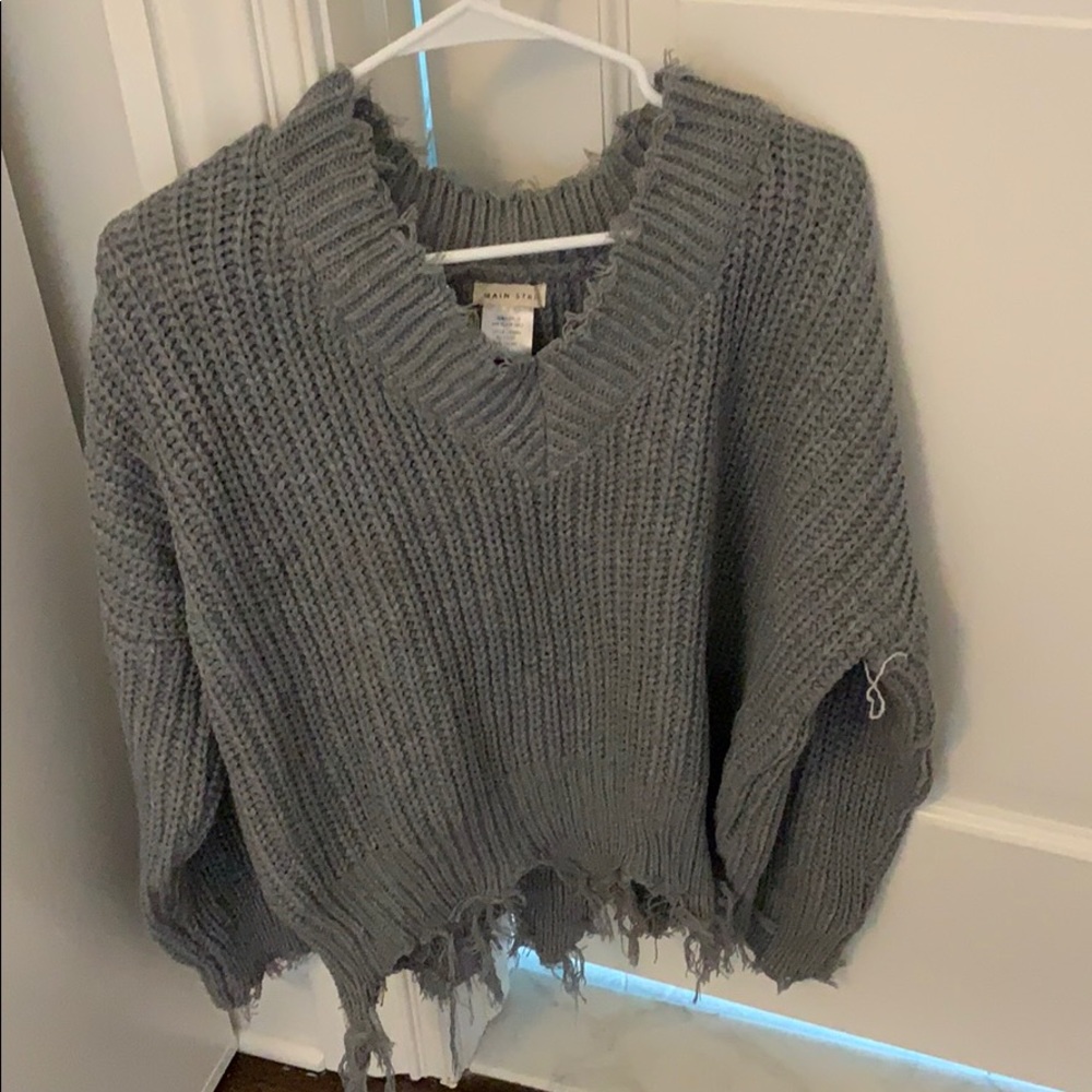 Grey Frayed Sweater